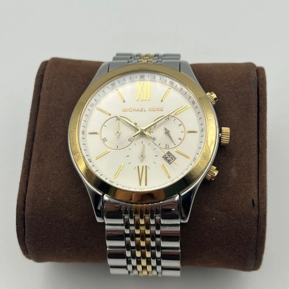 Michael Kors MK-8306 Lexington Two‎ Tone Chronograph Silver Gold Mens Watch